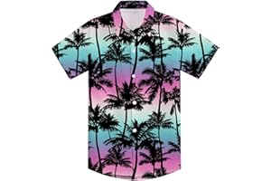uideazone Boys Button Down Hawaiian Shirt Floral Aloha Print Dress Shirt for 7-14 Years