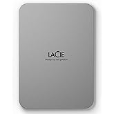 LaCie Mobile Drive 4TB External Hard Drive Portable HDD - Moon Silver, USB-C 3.2, for PC and Mac, Post-Consumer Recycled, wit