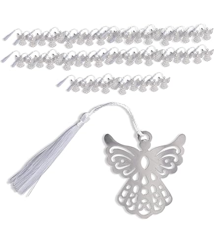 Silver Metal Angel Bookmark Wedding Party Favors With White Silk Tassel - View #4