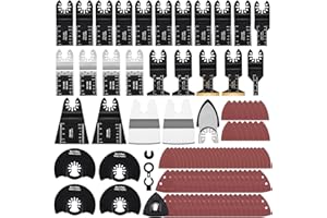 TUHOOMALL 115PCS Oscillating Tool Saw Blades Multitool Kits Sandpaper Cutting Wood Metal Plastics Quick Release Fit Fine Dewalt Ryobi Milwaukee Rockwell Makita Fein Porter Cable Bosch