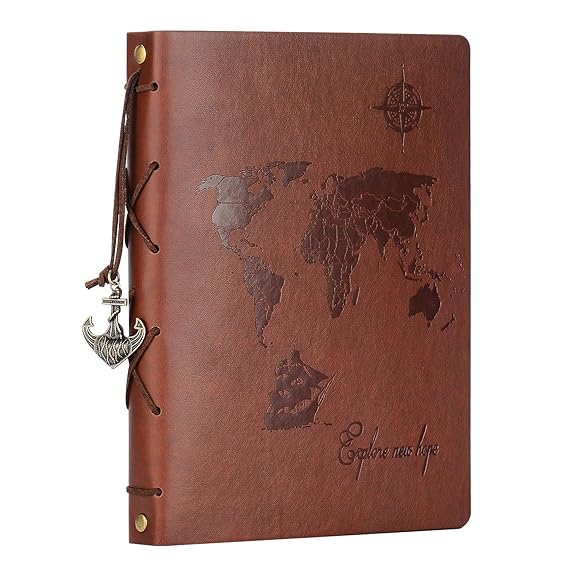 ZEEYUAN Scrapbook Album, Reisen Leder Fotoalbum Weltkarte Vintage DIY selbstklebende Memory Book Retro Hochzeit Gästebuch 60 