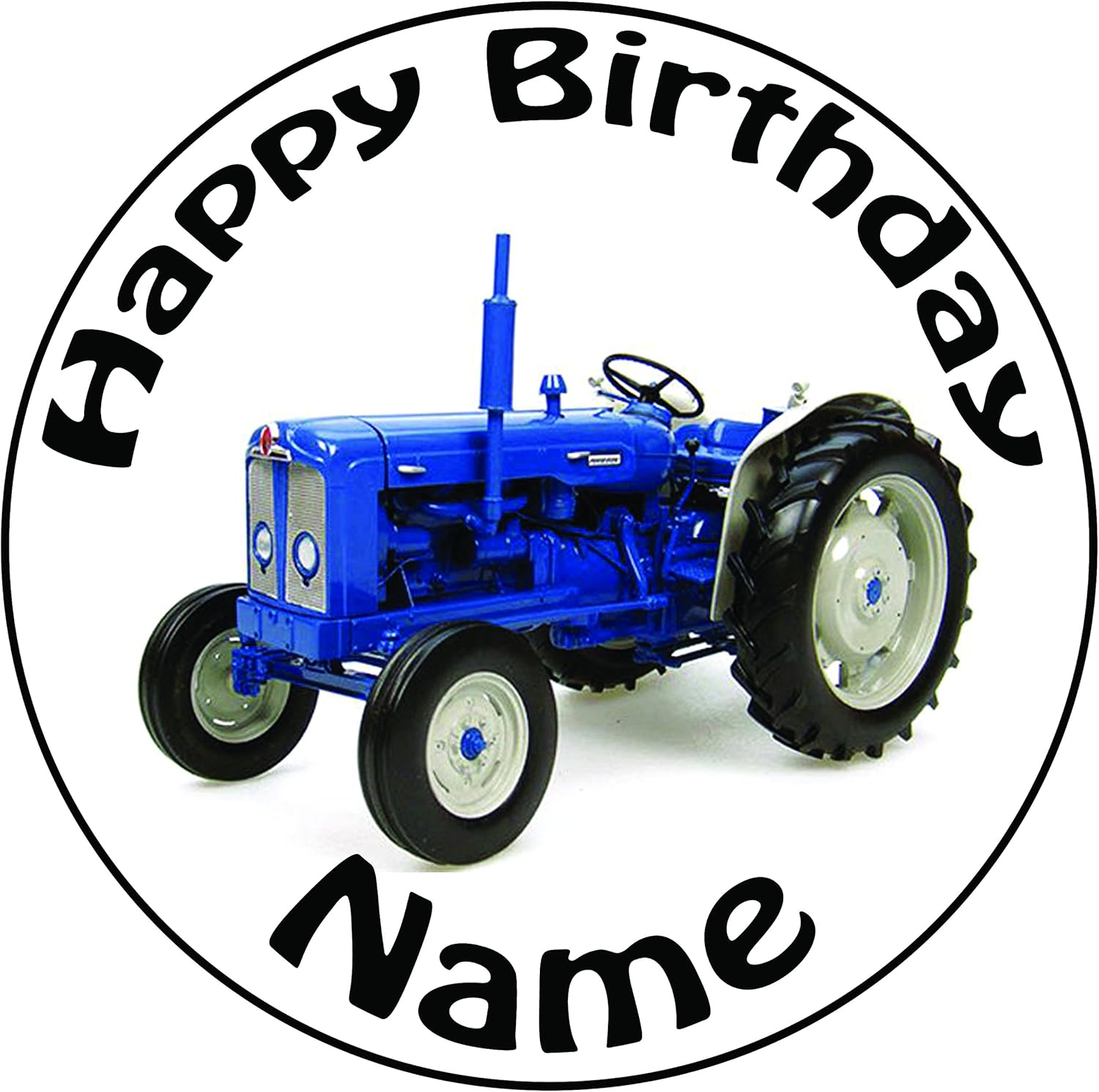 Personalised Blue Vintage Tractor Cake Topper A PreCut Round 8