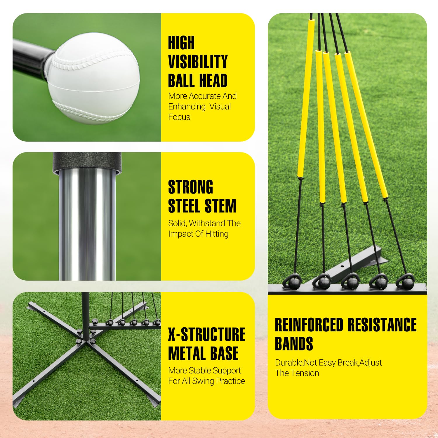 PLAYAPUT Baseball Softball Swing Trainer with 5 Power Bands,Auto Reset Baseball Training Equipment,Baseball Hitting Trainer,Height Adjustable 31-47 inches Softball Swing Trainer Improve Power,Speed