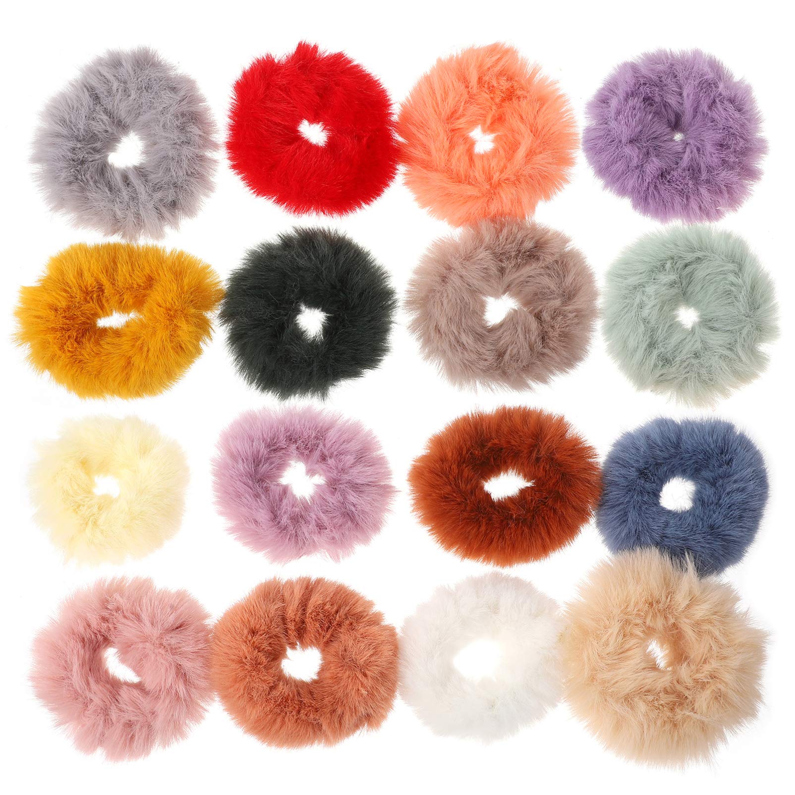 KALLORY 16pcs Christmas Plush Hair Scrunchies Colored Elastic Fluffy Hair Ties Fashion Fuzzy Hair Bobbles Ponytail Holder Hair Accessories for Women Lady Girls(Mixed Color)
