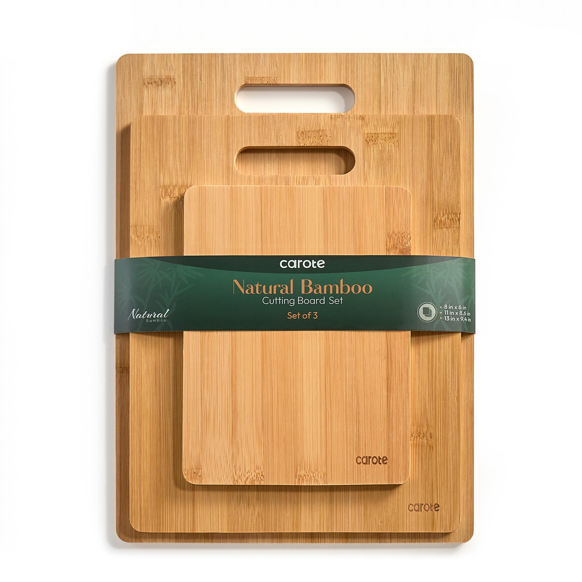 Photo 1 of **broken board** CAROTE Bamboo Cutting Boards Set, 3PCS Wood Cutting Board for Kitchen Non Toxic, Knife Friendly, Ideal for Chopping Meat/Vegetables/Fruit,Charcuterie Boards with Handles