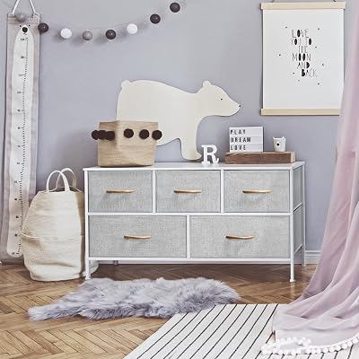 Yaheetech 5-Drawer Fabric Storage Chest Light Grey with MDF Top
