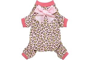 Fitwarm Leopard Dog Pajamas, Fleece Dog Clothes for Small Dogs Girl with Legs, Pet Onesie, Cat Outfit, Pink, XS