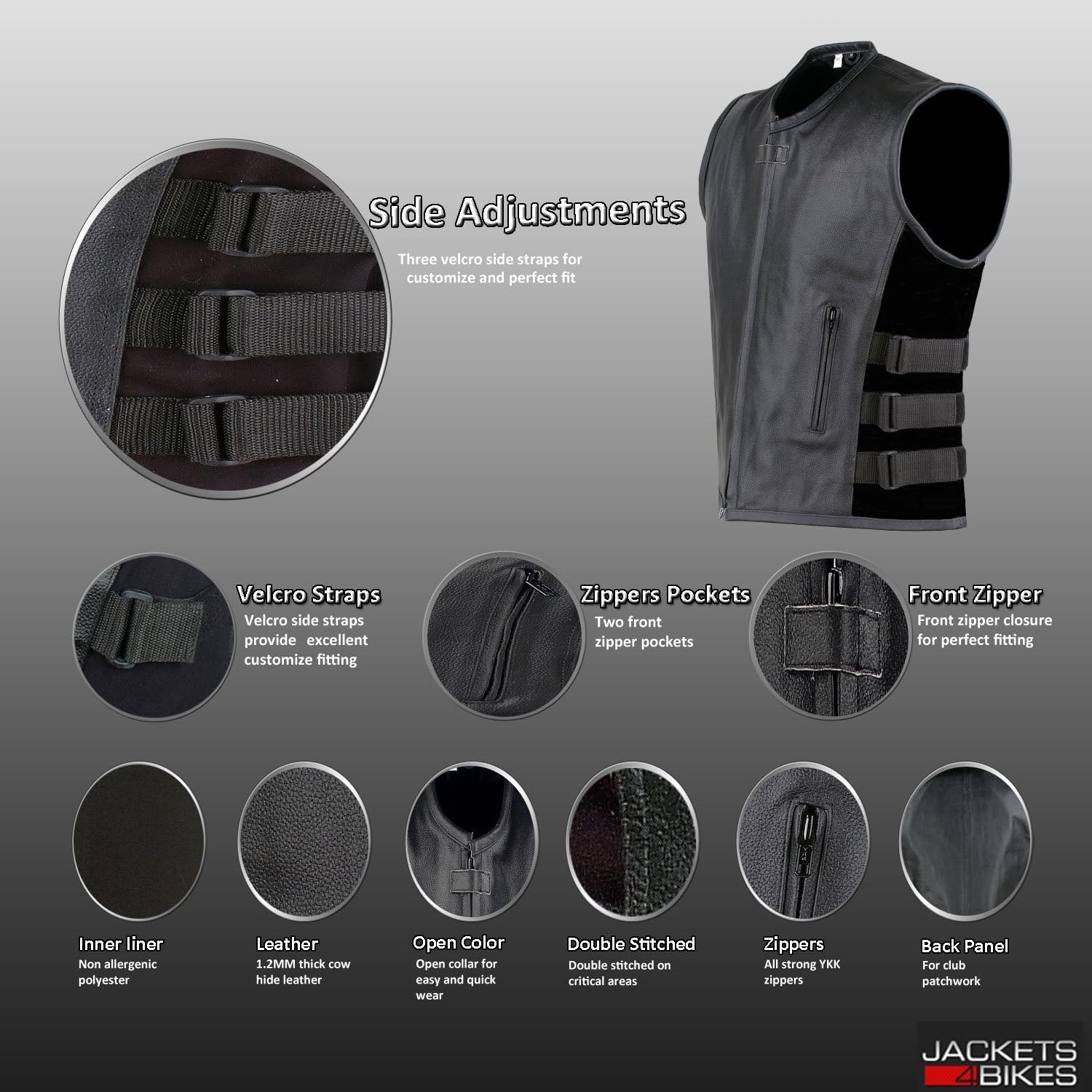 New Men's Armor Biker Motorcycle Leather Adjustable Vest Stylish Black: Automotive