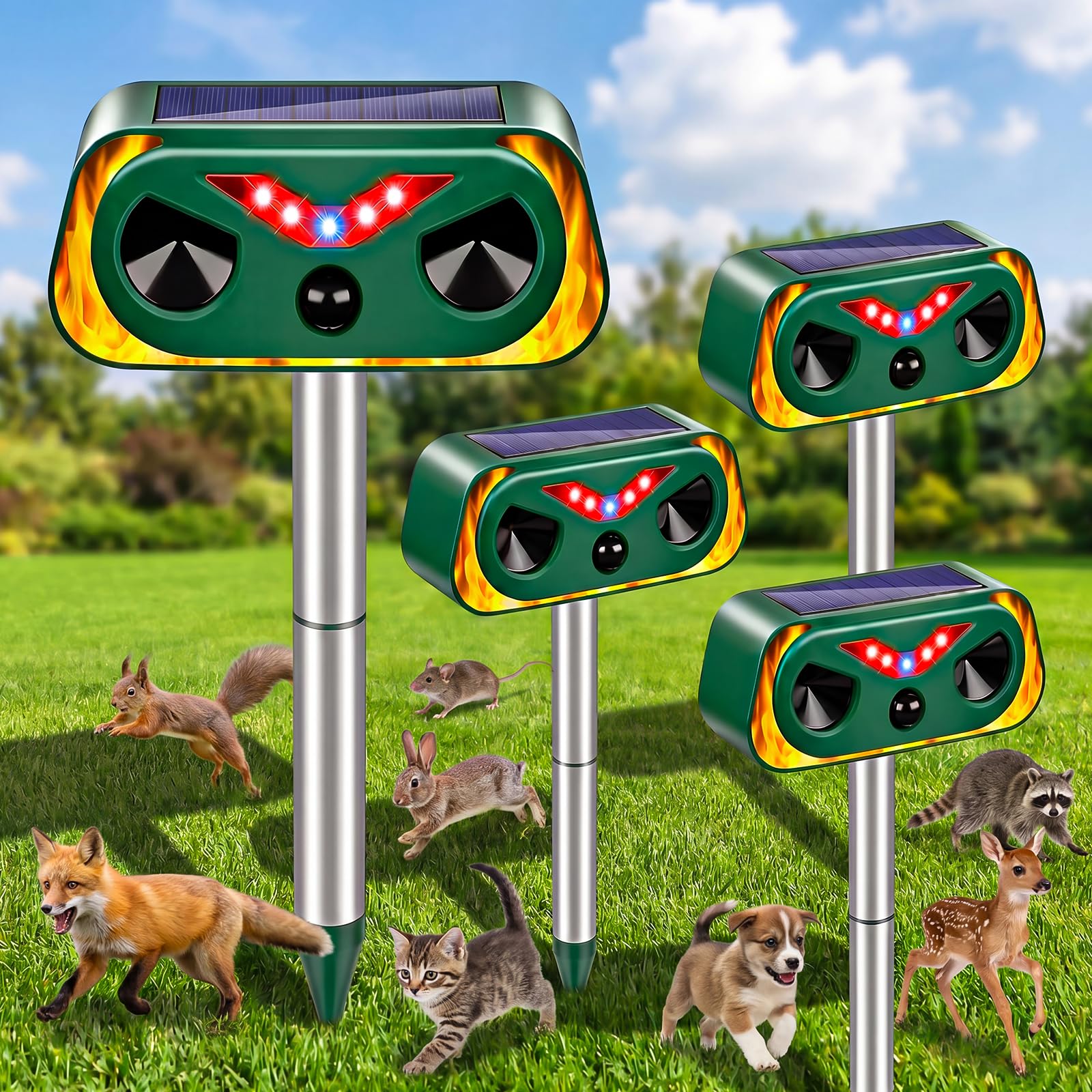 2026 upgraded solar ultrasonic animal repellent outdoor, waterproof deer cat dog squirrel raccoon ra