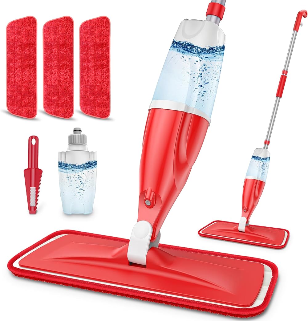 EXEGO Spray Mop Floor Cleaning Kit with 3 washable Pads and 440ml Bottle