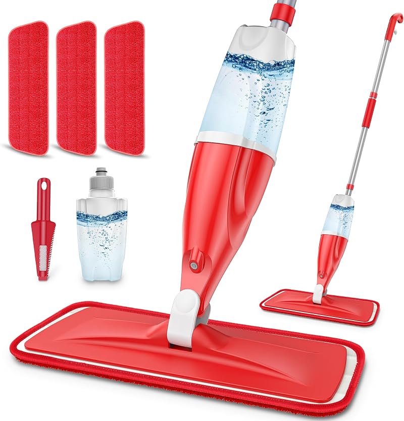 EXEGO Spray Mop Floor Cleaning Kit with 3 washable Pads and 440ml Bottle