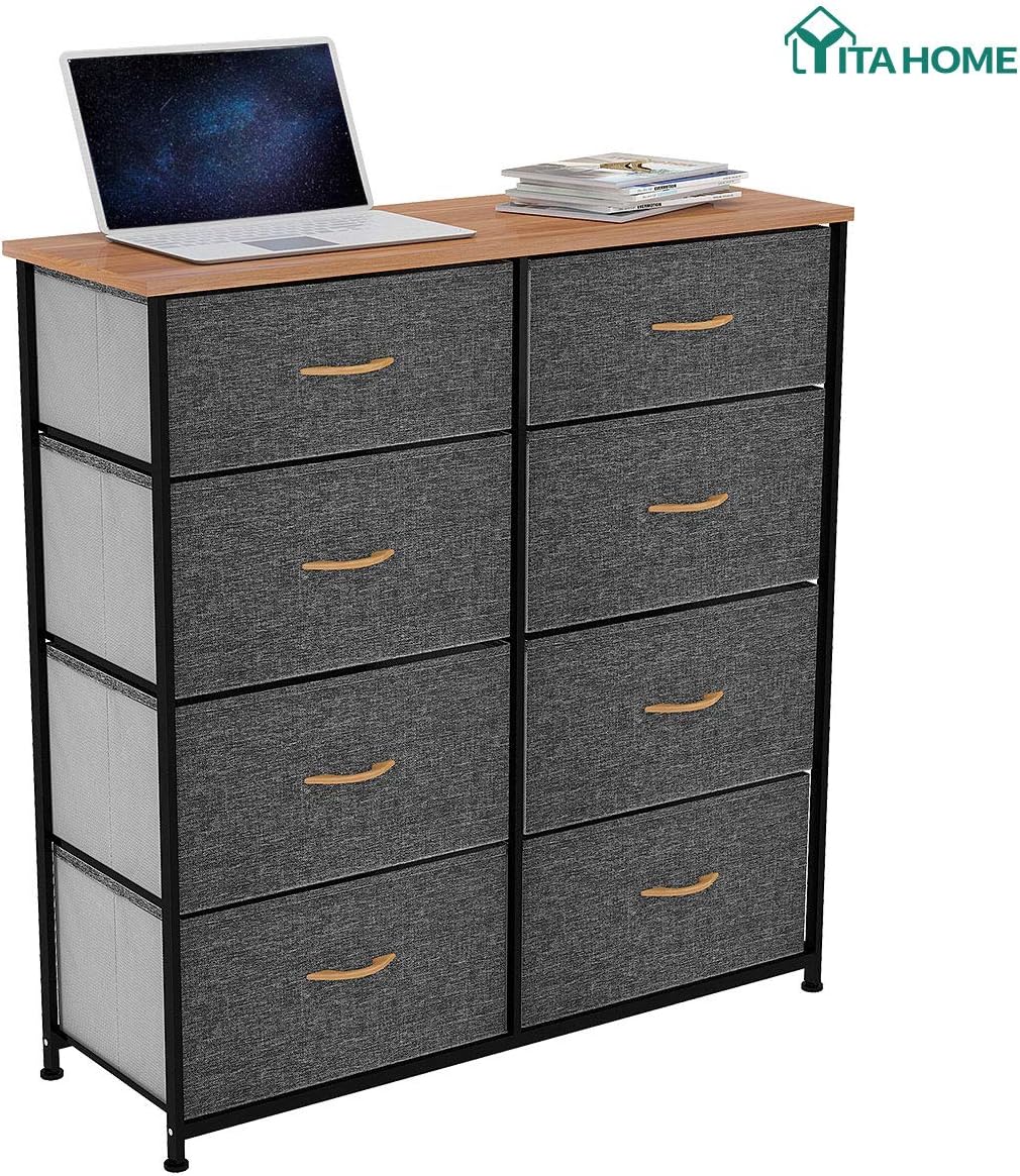 YITAHOME Storage Tower Unit with 8 Drawers - Fabric Dresser with Large Capacity, Organizer Unit for Bedroom, Living Room & Closets - Sturdy Steel Frame, Wooden Top & Easy Pull Fabric Bins (Dark Grey): Home Improvement