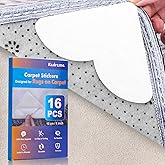 Kadrama 16-Pack Carpet-to-Carpet Rug Grippers | Cloth-Backed Heavy-Duty Anti-Slip Pads | Secure Rugs Over Carpets, Tiles, Hardwood | Prevent Sliding, Curling, Tripping (4", Patented Mesh)
