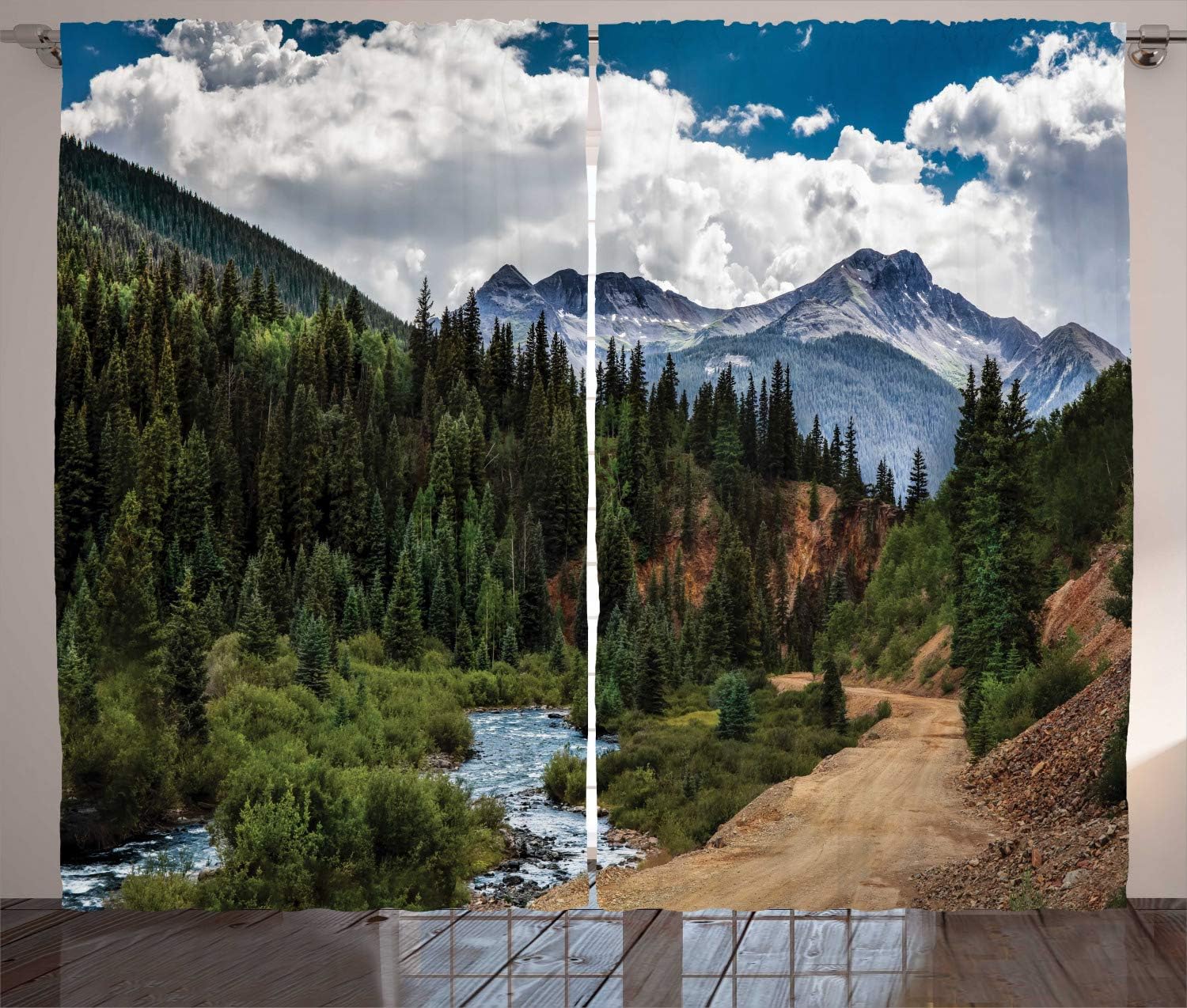 Amazon Com Lunarable Aspen Tree Curtains Colorado Outdoor River View Of Fascinating Nature Scene Of Stream And Forest Living Room Bedroom Window Drapes 2 Panel Set 108 X 96 Multicolor Home Kitchen