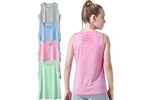 LIBERTY PRO Girls 4 Pack Athletic Tank Tops, Pleated Mesh Back- Dry Fit Active Performance Shirts for Dance, Gymnastics, & Everyday Wear
