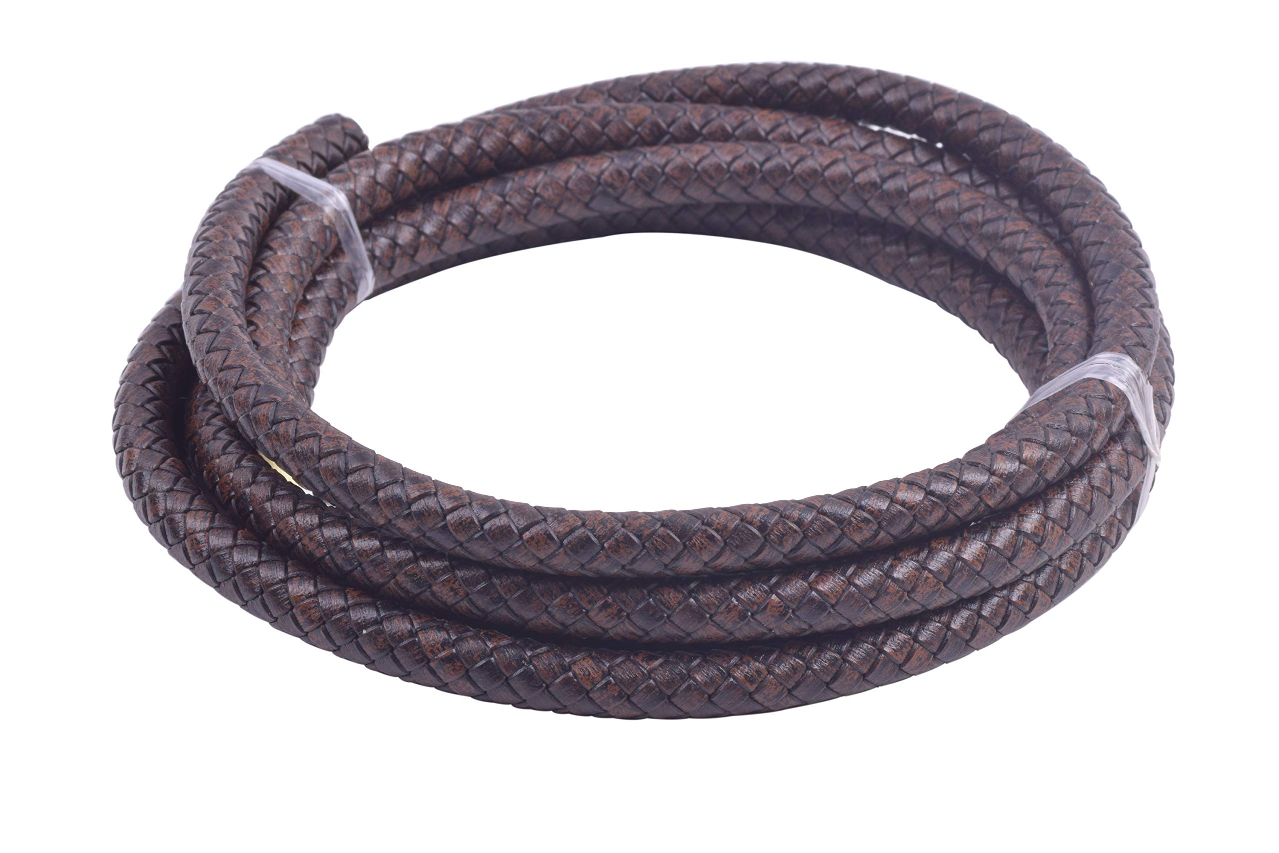 KONMAY 1.8Meters 8.0mm Vintage Chocolate Round Geneuine Braided Leather Cord Bolo Leather Cord