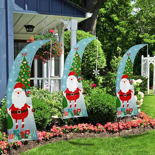 Qsum Christmas Garden Flags 7 Feet Large Feather Swooper Flag