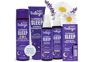 Oilogic Slumber & Sleep Bath Baby Essentials Gift Set - Includes All Over Wash, Calming Cream, Sleep Spray & Roll-On Essential Oils - Pediatrician-Tested Sleep, Comfort & Wellness Blends for Babies