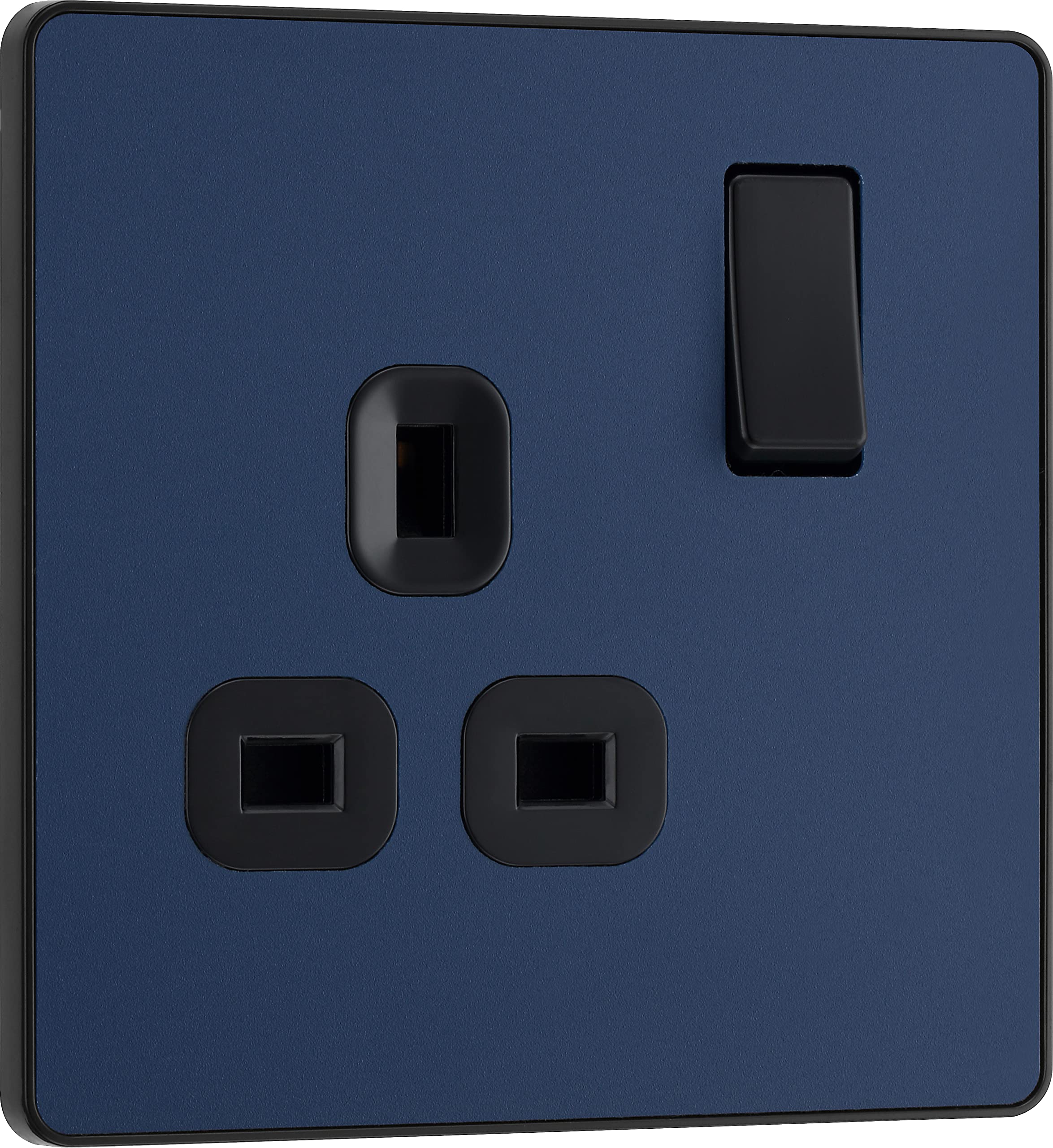 BG Electrical Single Switched Power Plug Wall Socket, Screwless Front Plate, Round Edges, Evolve, Matt Blue, 13A, PCDDB21B