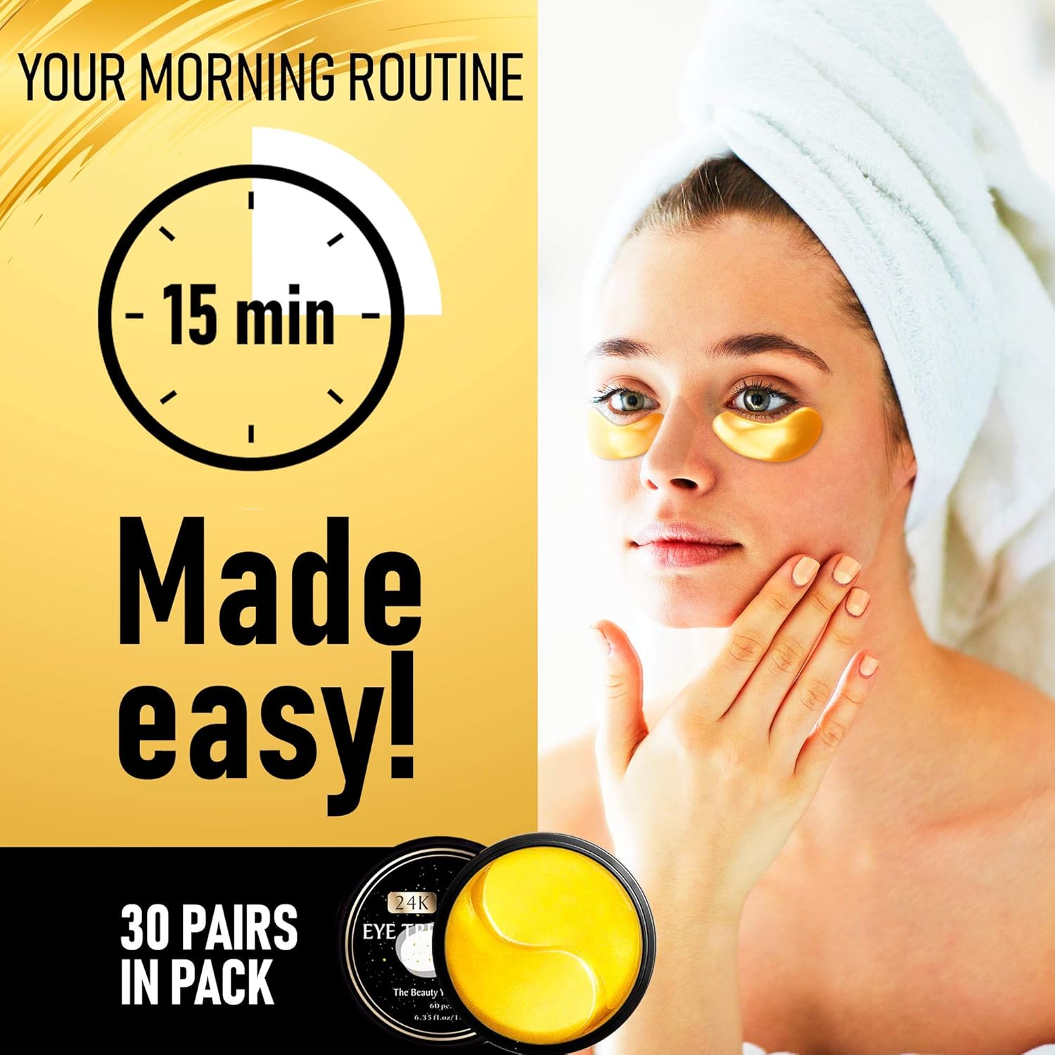 Under Eye Collagen Patches - 24K Gold Anti-Aging Mask - Pads for Puffy Eyes & Bags, Dark Circles and Wrinkles, with Hyaluronic Acid, Deep Moisturizing | 60 Patches - New Formula : Beauty