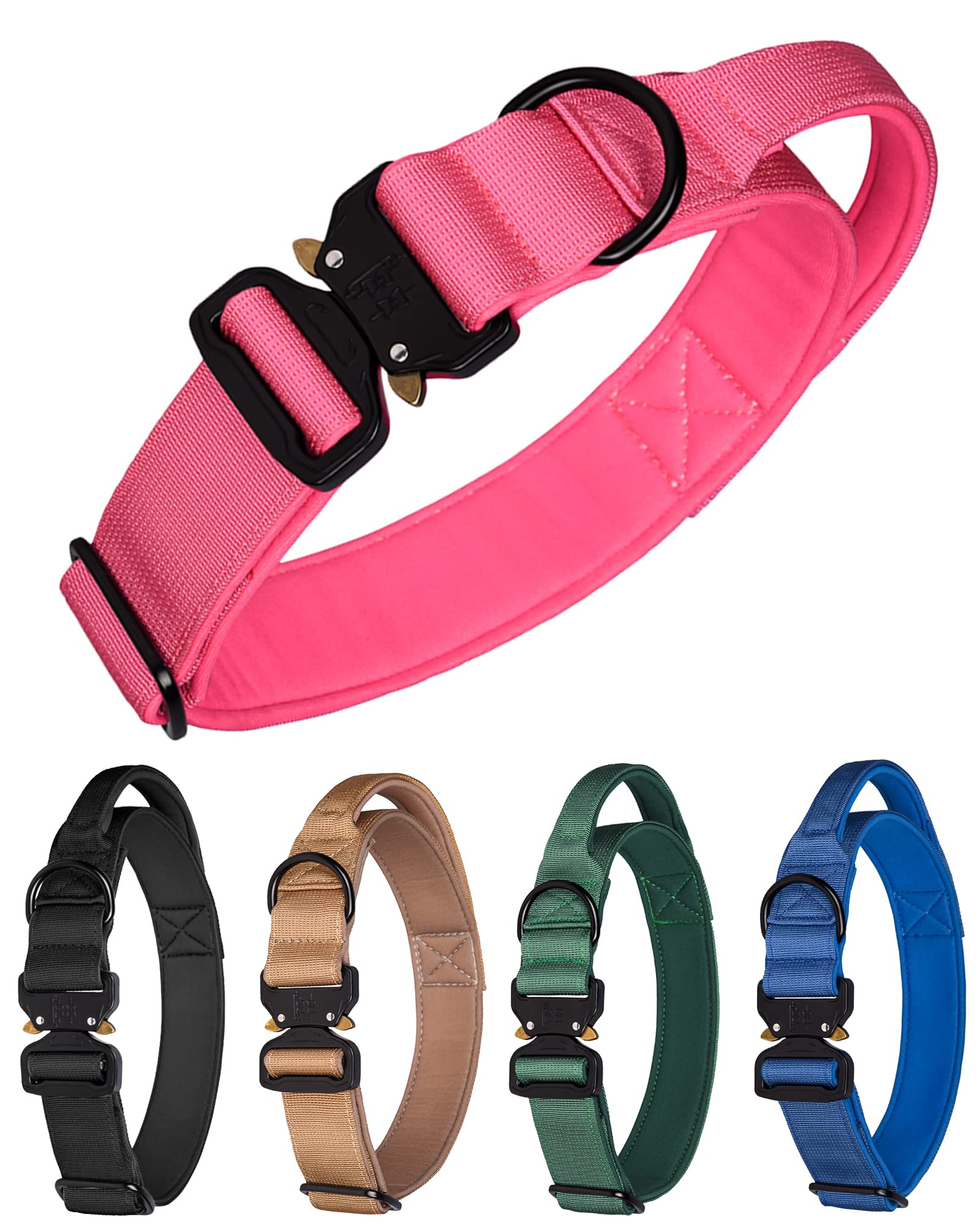 Photo 1 of Aecllcea Tactical Dog Collar - Heavy Duty With Handle, Metal Buckle, Thick for Medium Large Dogs, Military Style (M, Magenta)