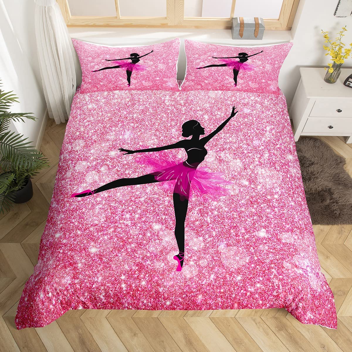Ballet Dancer Duvet Cover Single Size For Girls Dancing Ballerina Bedding Set For Kids Teens Women Adult Pink Glitter Comforter Cover Sparkle Galaxy Singlekle Bed Set 2 Pcs With 1 Pillow Case — image 1