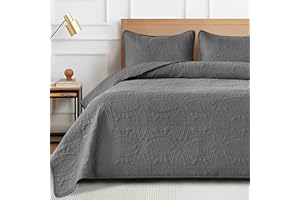 Siyaluens Quilts Set for King Size Bed, Soft Quilt Lightweight Microfiber Bedspread, Circle Geometric Pattern Ultrasonic Quilting Bedding Bedspreads with 2 Pillow Shams for All Season (Grey)