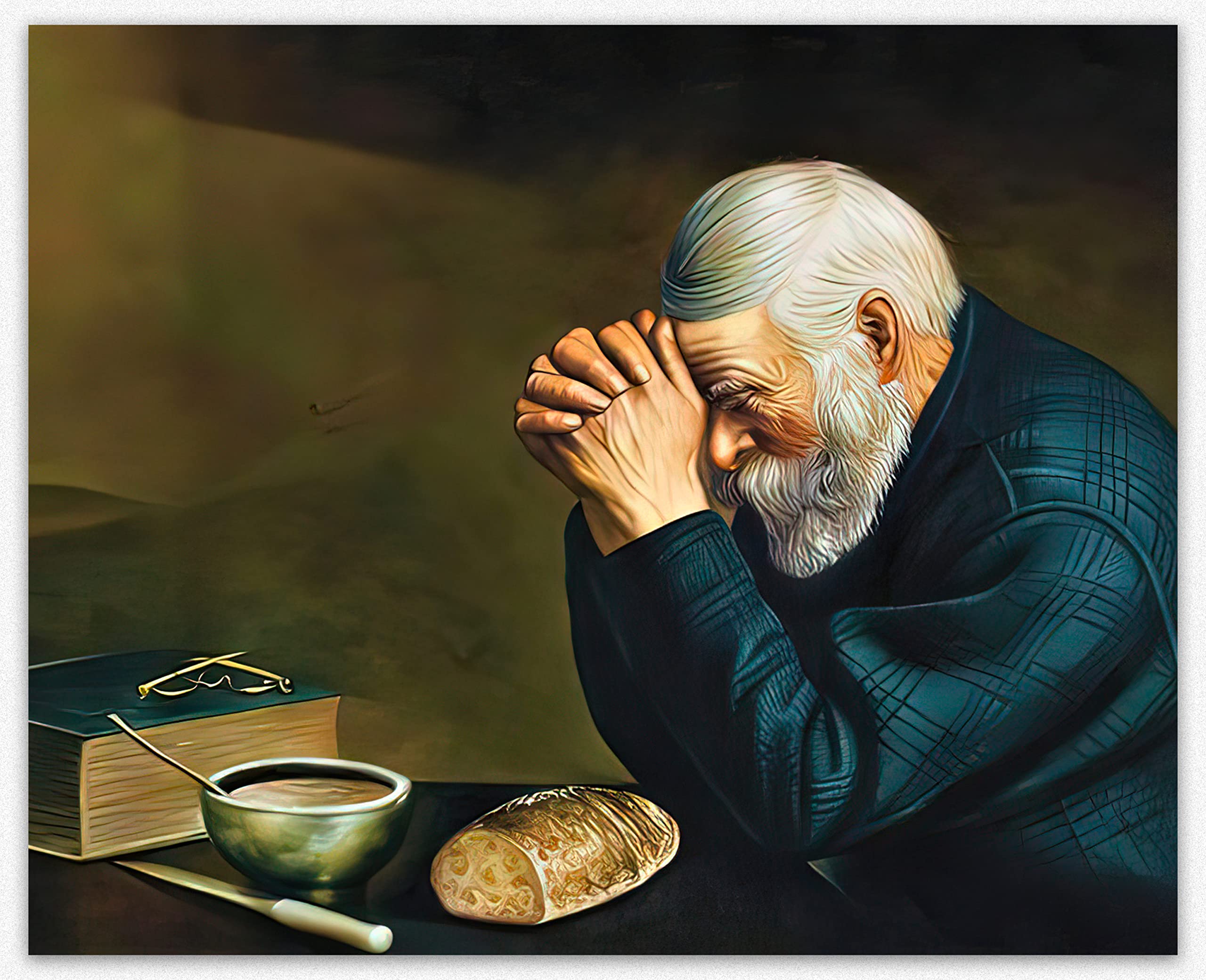 Wallbuddy Vintage Praying Man Landscape Art Print, 14x11 Inches, Unframed, Black, Religious Decor for Home, Office, Bedroom, Living Room