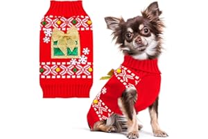 PETCARE Dog Christmas Sweater Clothes Cute Red Present Snowflake Xmas Dogs Costume Warm Knitted Puppy Sweaters Vest Christmas Dog Clothes Outfit for Small Medium Large Dogs Cats Pet Pullover