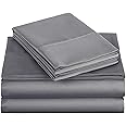 Waterbed Sheets King Size 100% Cotton 12 Inches -Deep Pockets- Attached Waterbed Sheet Set- 4 Piece - Hotel Luxury Bed - Extra Soft -Dark Grey Solid Bed Sheets -King Waterbed Sheet