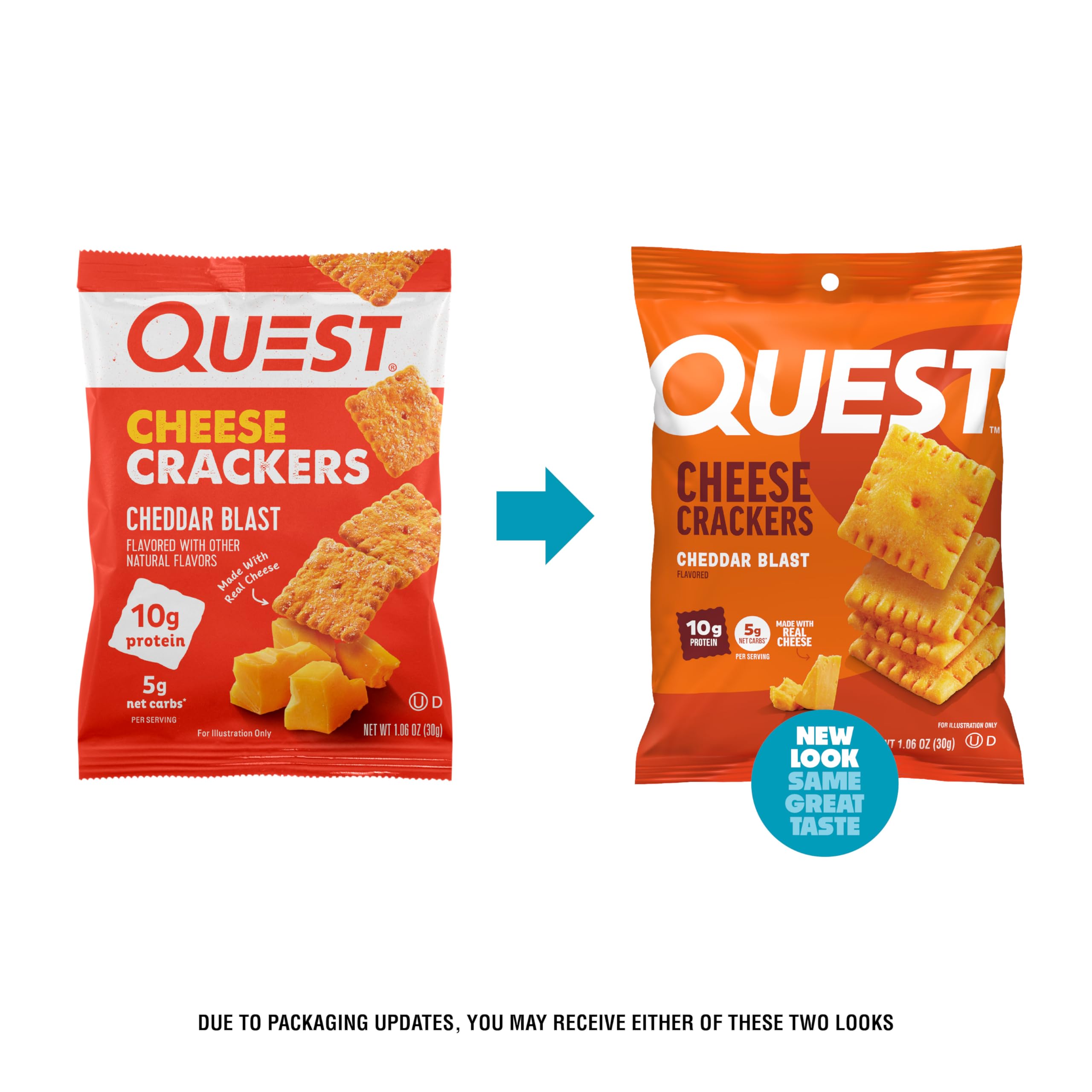 Quest Nutrition Cheese Crackers, Cheddar Blast, 10g Protein, 5g Net Carbs, 1g Sugar, Made with Real Cheese, 12 Packs (1.06 oz bags)