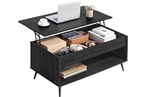 VASAGLE Lift Top Coffee Table, Center Table, Gas Spring, Hidden Compartment, Open Storage Shelf, for Living Room, Home Office