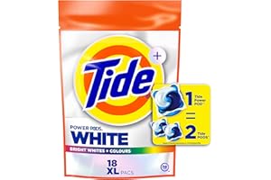 Tide Power PODS White Laundry Detergent Pacs Brilliant Whitening + Color Protect, 18 Count