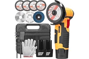 Housiwill Cordless Angle Grinder Tool, 19500RPM Mini Angle Grinder, 12V Cordless Electric Power Angle Grinder Tool with 2*batteries, Grinder Handheld Cutter for Metal Wood Grinding and Cutting Yellow
