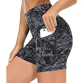 THE GYM PEOPLE High Waist Yoga Shorts for Women's Tummy Control Fitness Athletic Workout Running Shorts with Deep Pockets