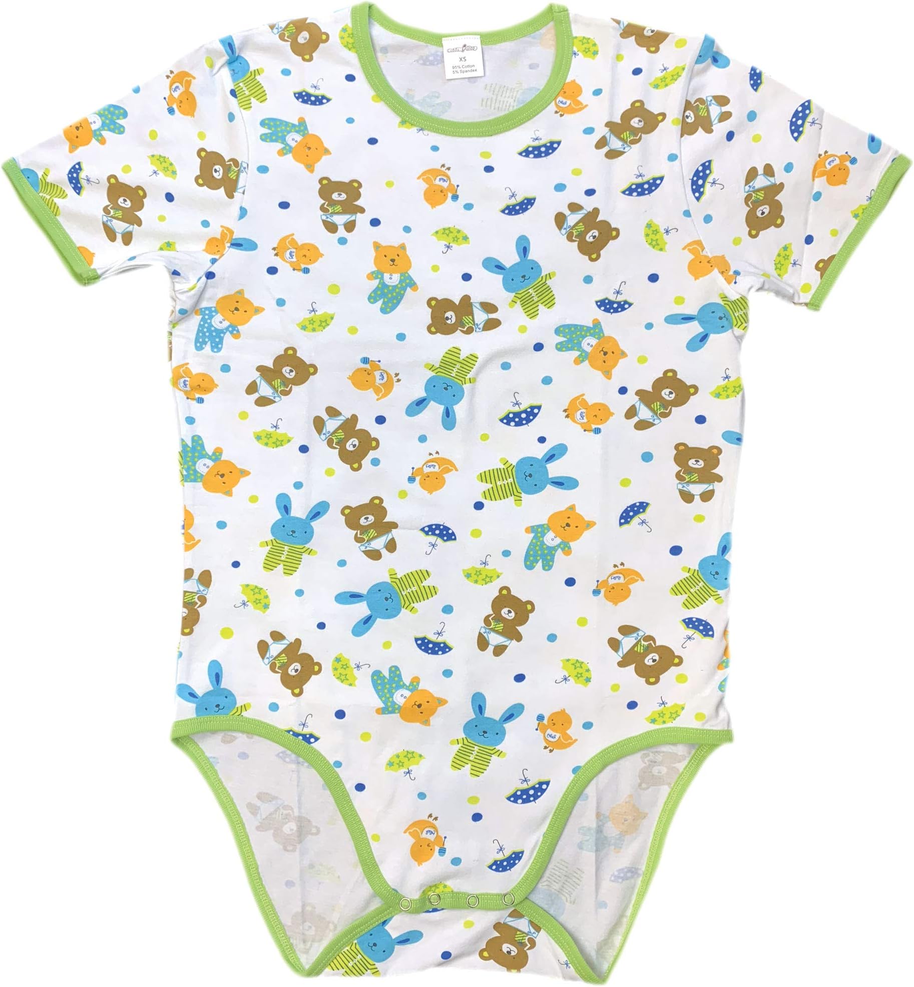 Cuddlz Teddy Bear Pattern Cotton Stretch Adult Short Onesie ABDL Romper Baby Grow Body Suit