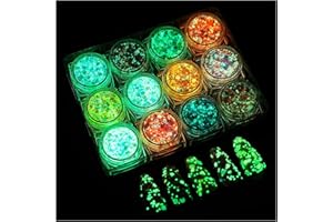 LATIBELL Glow in The Dark Body Face Glitter Gel, 12 Colors Luminous , Self-Adhesive UV Black Light Iridescent Chunky Glitter for Hair/Eyeshadow, Carnival Party Halloween Makeup