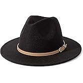 Lisianthus Women Classic Felt Fedora Wide Brim Hat with Belt Buckle
