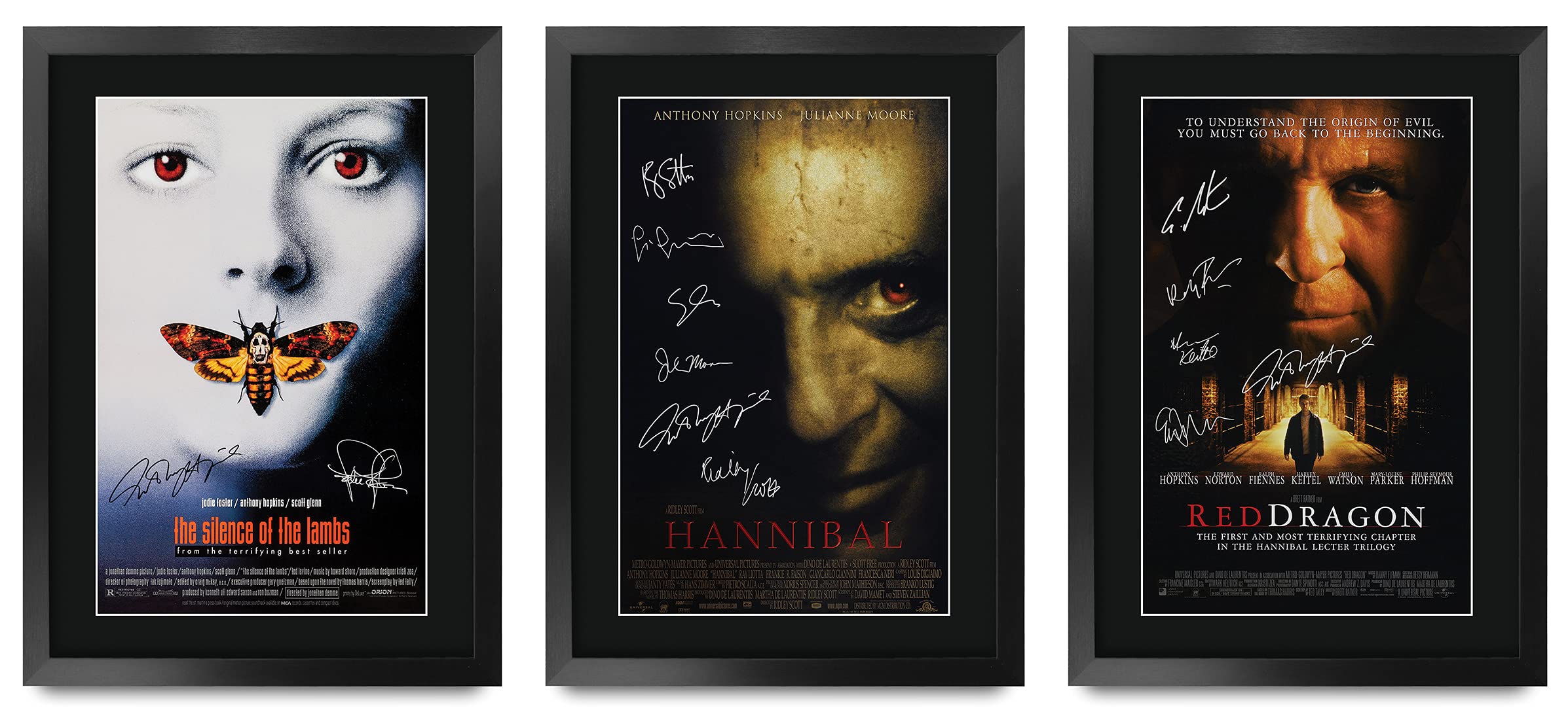 HWC Trading FR A3 Hannibal Lecter Collection x 3 Anthony Hopkins Gifts Printed Poster Signed Autograph Picture for Movie Memorabilia Fans - A3 Framed