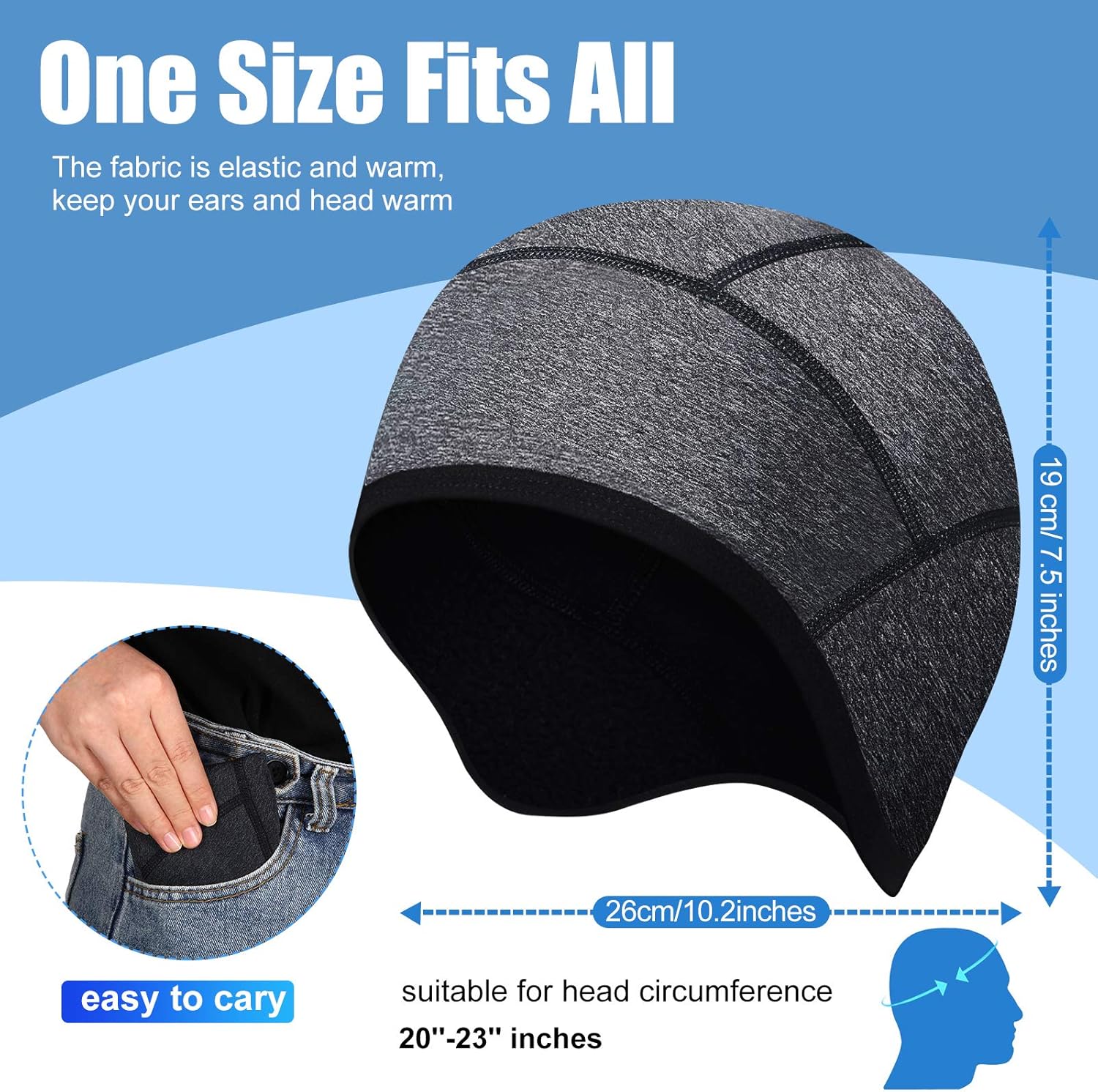 Syhood 2 Pieces Skull Cap Helmet Liner Winter Thermal Running Beanie with Ear Cover Cycling Cap for Men and Women (Black, Dark Gray): Clothing
