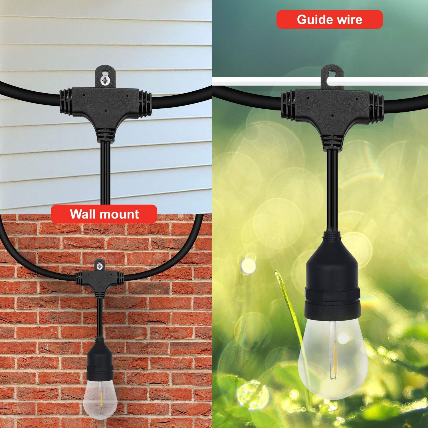 Honeywell 48 FT Outdoor String Lights, Commercial Grade Waterproof LED Patio Lights, 15 Plastic E26 Bulbs, Create Cafe Lighting Ambience in Your Backyard - - 