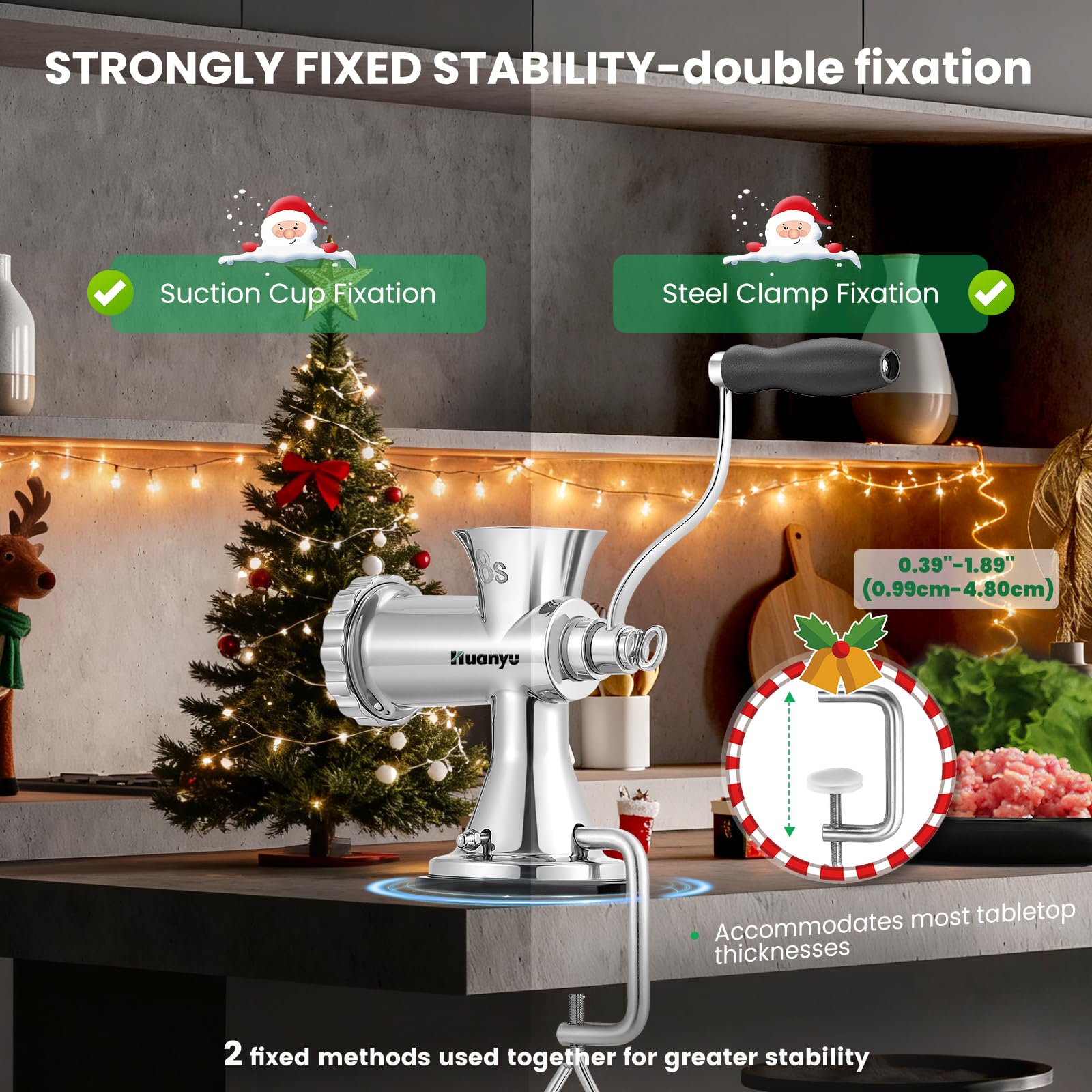Huanyu Manual Meat Grinder - Heavy Duty Stainless Steel, Effortless Hand Crank for Fresh Ground Beef, Sausages & Pet Food - Compact, Dishwasher Safe - Perfect for Home Restaurant & Outdoor