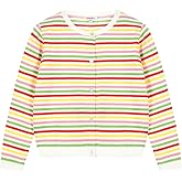 TRENDSTITCH Girl's Striped Cardigan Sweaters Toddler Long Sleeve Cotton Cardigans Crewneck Knit Shrug Sweater Outwear Tops Rainbow 5-6 Years