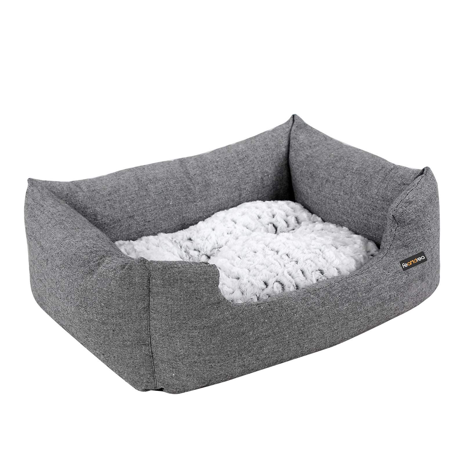 FEANDREA Dog Bed, Reversible Cushion, 60 x 50 x 22 cm, Speckled Grey PGW22G