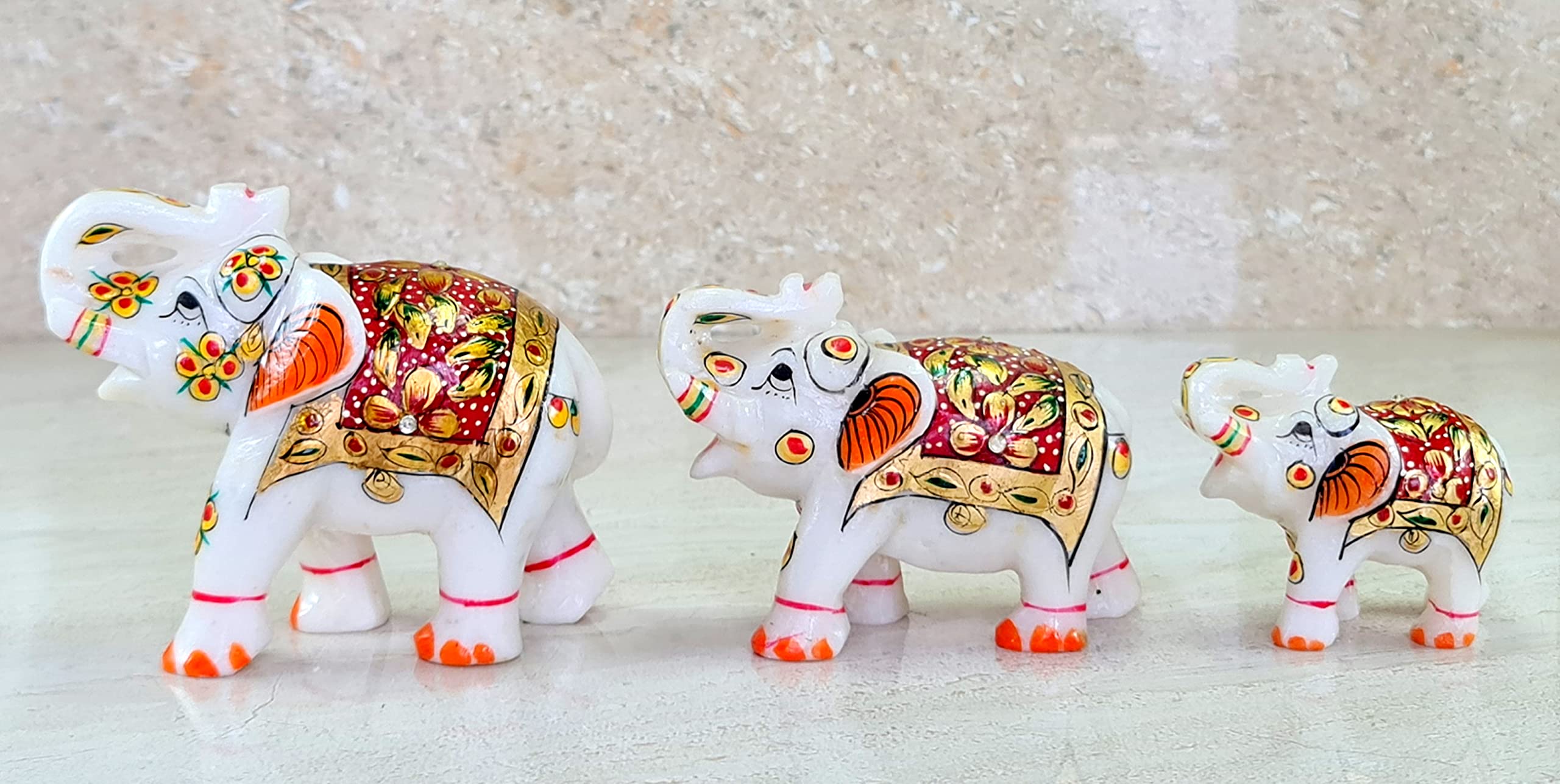 ESPLANADE Marble Elephant Family with Calf Set Sculpture or Showpiece Feng Shui Vastu Brings Goodluck Home Decor (Set of 3)