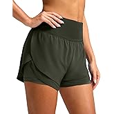 SANTINY Women's 2 in 1 Running Shorts with Pockets 3" High Waisted Exercise Workout Athletic Shorts for Women with Liner