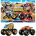 Hot Wheels Monster Trucks 2-Pack, Demolition Doubles Set of 2 Toy Vehicles in 1:64 Scale, for Kids & Collectors (Styles May V