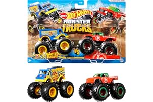 Hot Wheels Monster Trucks 2-Pack, Demolition Doubles Set of 2 Toy Vehicles in 1:64 Scale, for Kids & Collectors (Styles May V