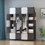 HOMIDEC Portable Wardrobe 20 Cube Closet with 3 Hanging Rails Black White view 2