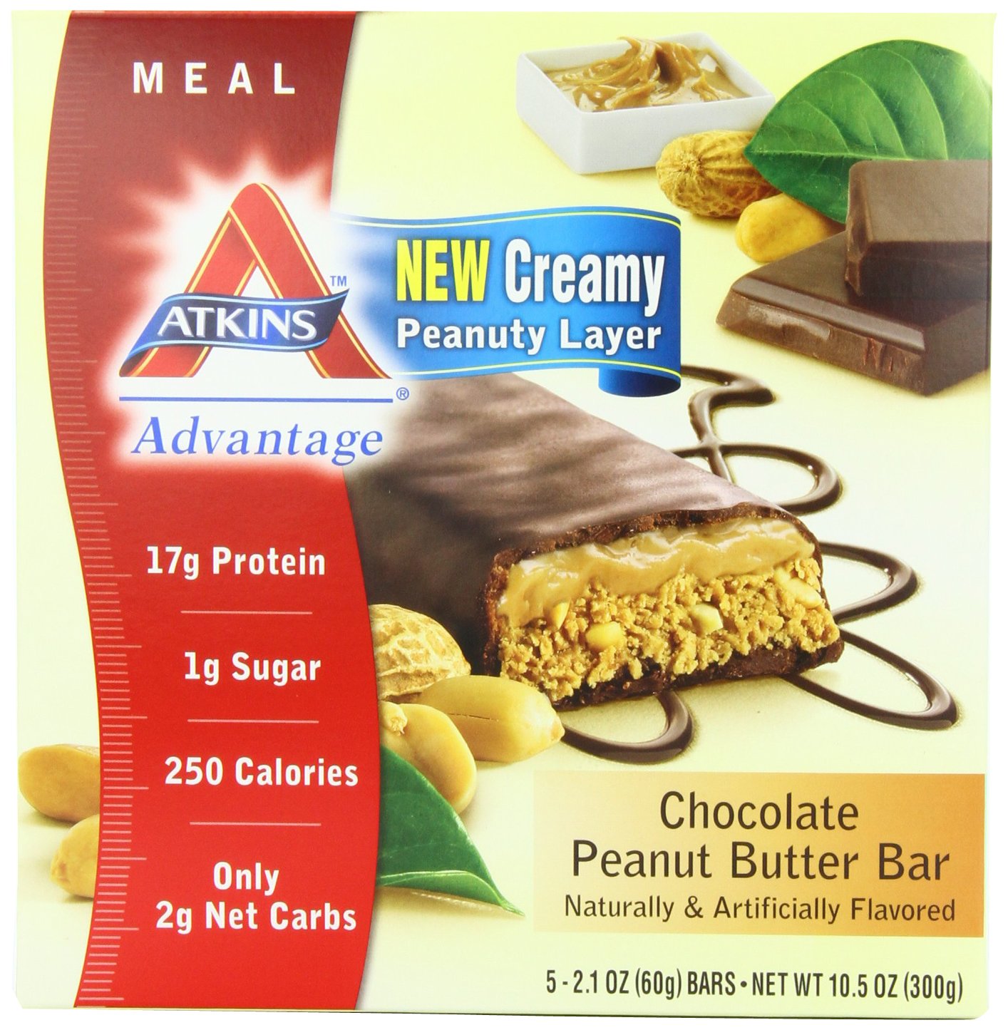 Atkins Advantage MEAL Chocolate Peanut Butter Bar, 5 Bars, 2.1 oz (60 g) Each